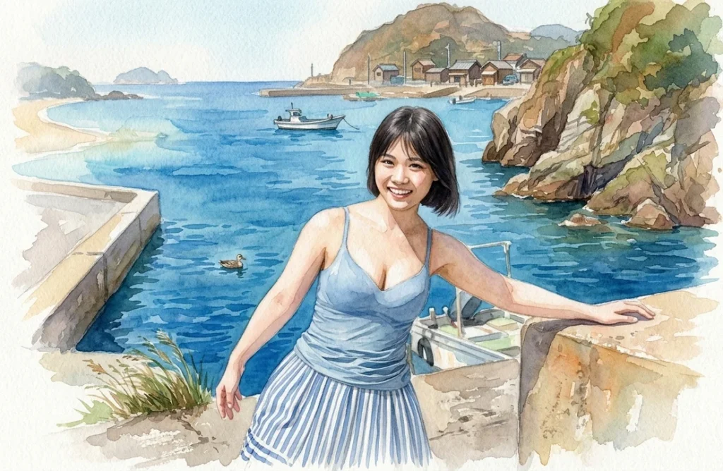 記事から着想した架空人物の水彩風AIアート。タレント本人の画像ではありません。