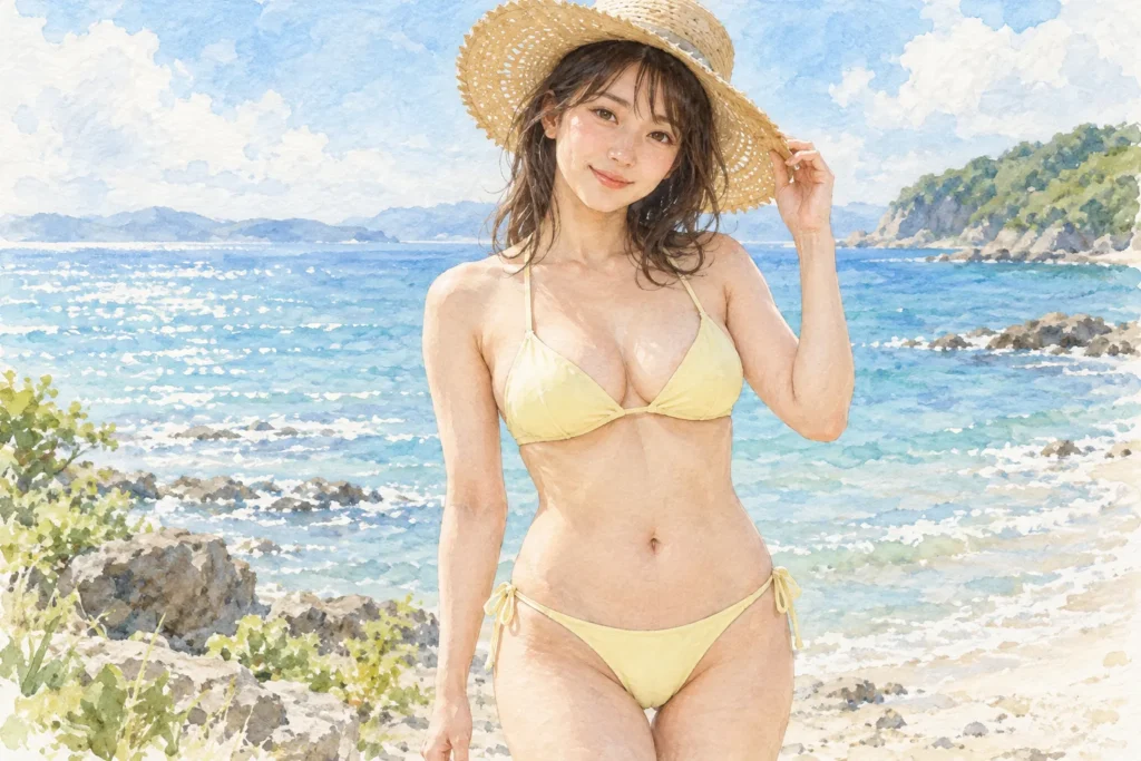 記事から着想した架空人物の水彩風AIアート。タレント本人の画像ではありません。