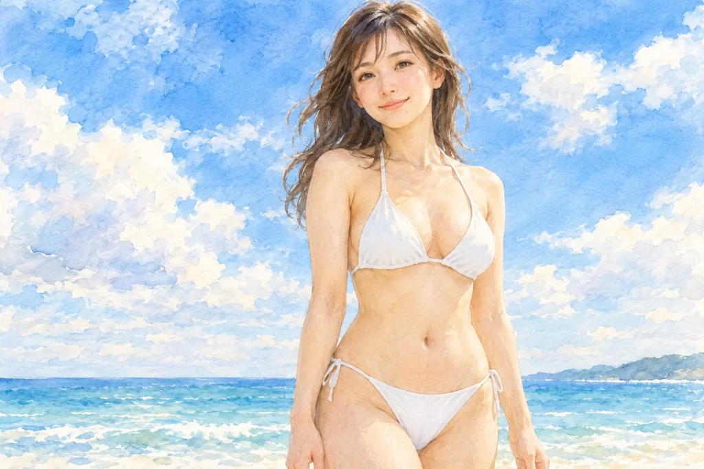 記事から着想した架空人物の水彩風AIアート。タレント本人の画像ではありません。