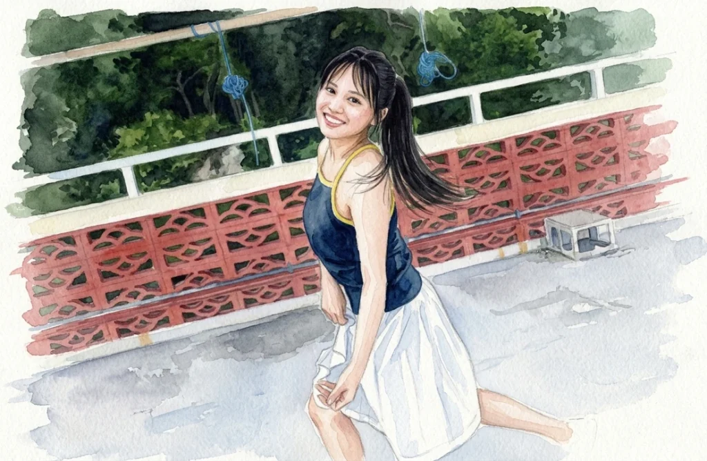 記事から着想した架空人物の水彩風AIアート。タレント本人の画像ではありません。